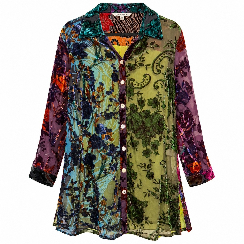 John Mark Whimsigoth Fairy Grunge Velvet Burnout Tunic Women XL Boho Artsy Chic